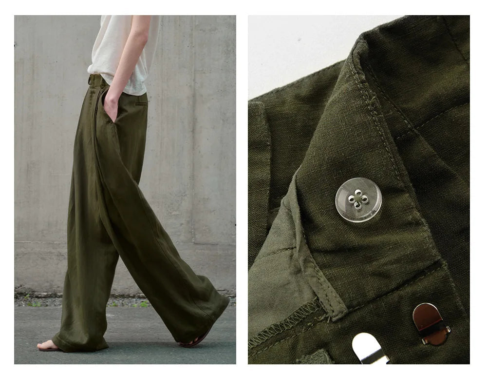 Casual Linen High-Waisted Loose Wide-Leg Pants